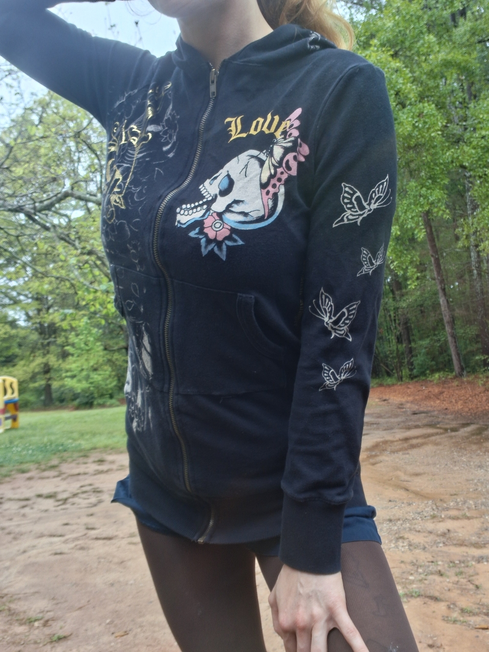 Ed Hardy Skull & Heart Graphic Black Hoodie Y2k - Picture 2 of 7